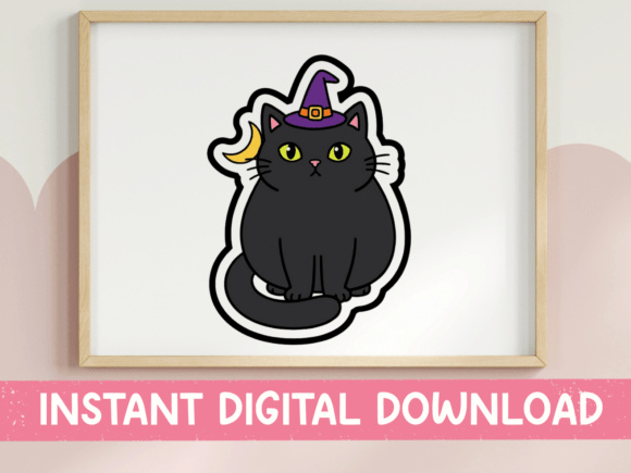 Black Cat Witch Hat Sticker: Perfect for T-Shirt Designs and Graphics