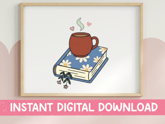 Book and Coffee Cozy Reading Sticker: A Perfect Graphic for T-Shirt Designs