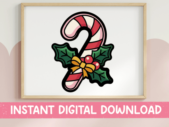 Candy Cane Holly Christmas Sticker for Graphics & T-Shirt Designs