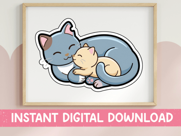 Cat Mom Baby Kitten Sleeping Sticker for T-Shirt Designs