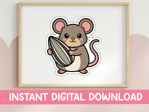Charming Cute Mouse Holding Seed Sticker for T-Shirt Designs