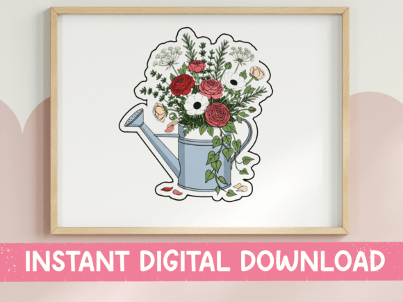 Charming Floral Watering Can Sticker Design