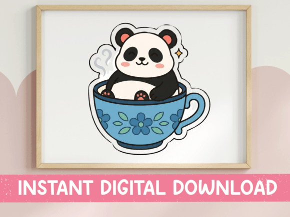 Charming Kawaii Panda in Teacup Sticker