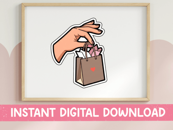 Charming Shopping Bag Hand Sticker Design
