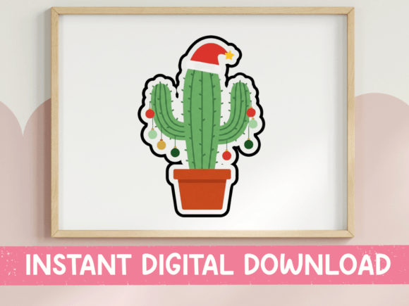 Christmas Cactus with Santa Hat: A Festive T-Shirt Design Graphic