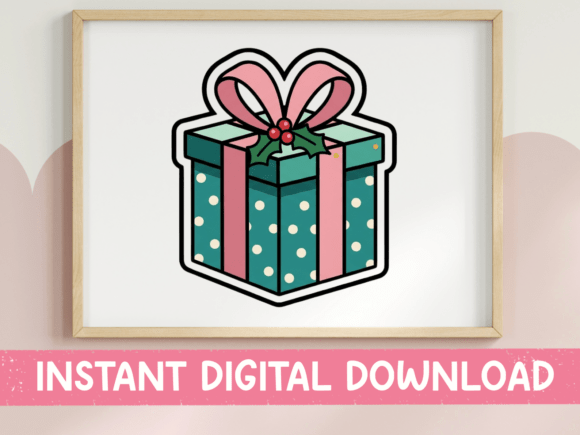 Christmas Gift Box Sticker: A Festive T-Shirt Design Graphic