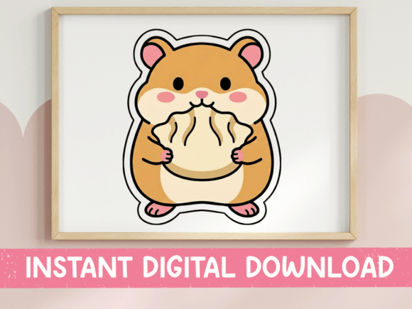 Cute and Charming: Kawaii Hamster Holding Dumpling Sticker for T-Shirt Designs