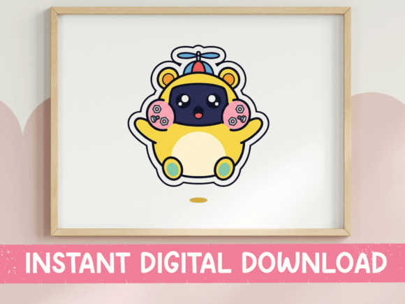Cute Kawaii Robot Bear Copter Sticker for Graphics and T-Shirts