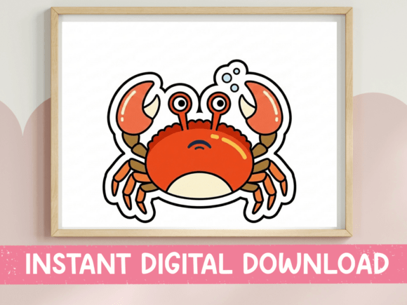 Cute Red Crab Kawaii Beach Sticker for T-Shirt Designs
