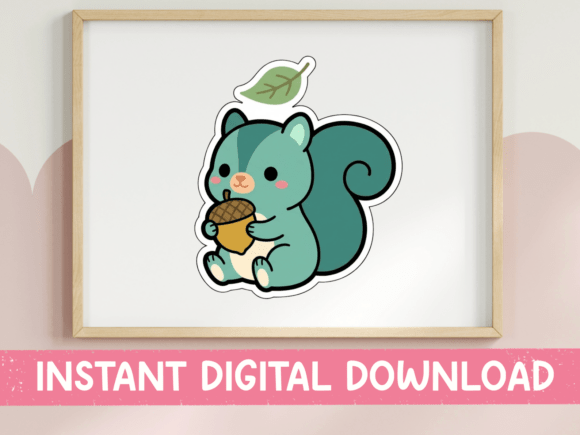 Cute Teal Squirrel Acorn Sticker for T-Shirt Designs
