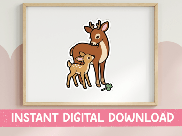 Deer and Fawn Mother Baby Sticker: Perfect for T-Shirt Designs and Graphics