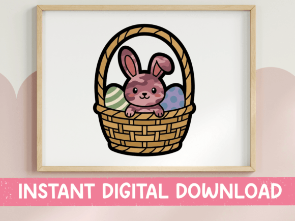 Easter Bunny in Basket Kawaii Sticker: Perfect for T-Shirt Designs and Graphics
