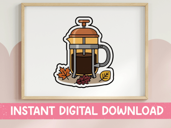 Fall French Press Coffee Sticker: A Perfect Graphic for T-Shirt Designs