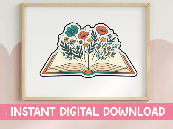 Floral Open Book Wildflowers Sticker for T-Shirt Designs
