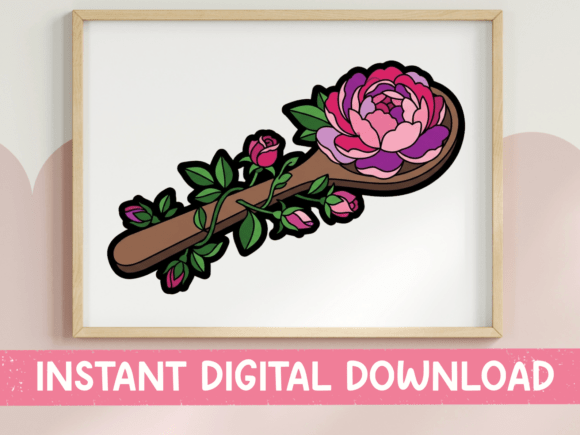 Floral Wooden Spoon Sticker Design for T-Shirt Graphics