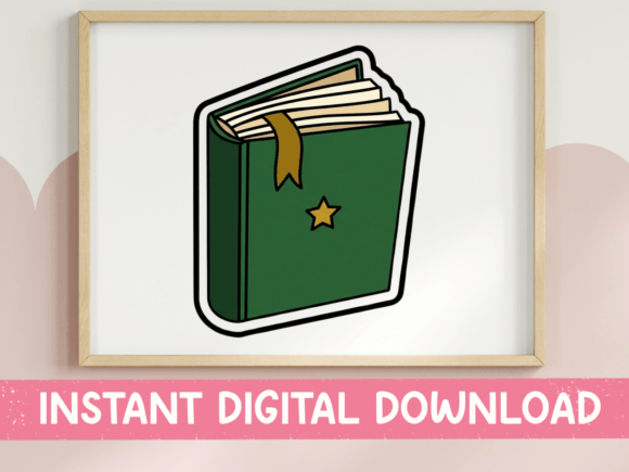 Forest Green Book Star Sticker Embroidery