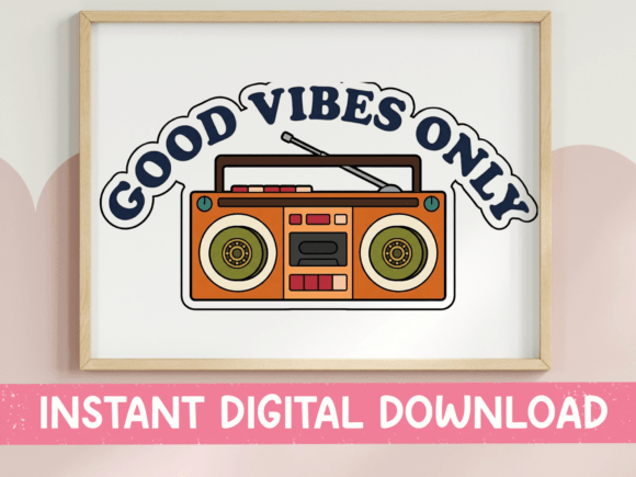Good Vibes Only Retro Boombox Sticker for T-Shirt Designs