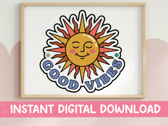 Good Vibes Retro Sun Face Sticker: A Must for T-Shirt Designs and Graphics