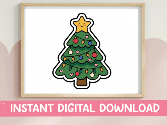 Kawaii Christmas Tree Sticker Design for Graphics and T-Shirts