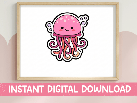 Kawaii Pink Jellyfish Sticker for T-Shirt Designs