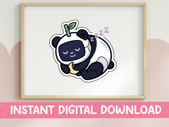 Kawaii Robot Panda Sleeping Sticker for T-Shirt Designs and Graphics