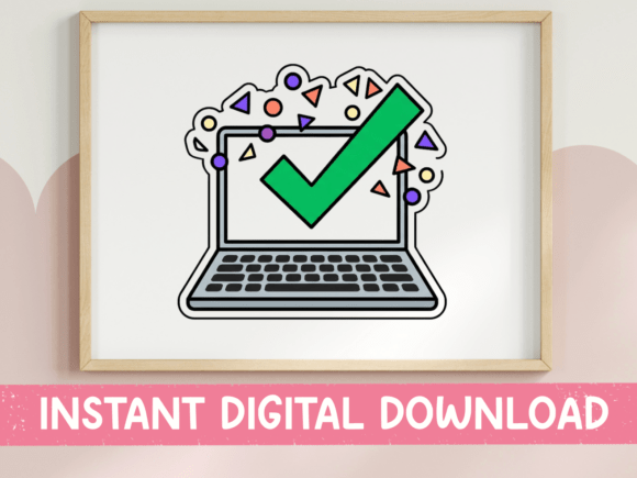 Laptop Checkmark Done Sticker: A Perfect Fit for Productive Brands