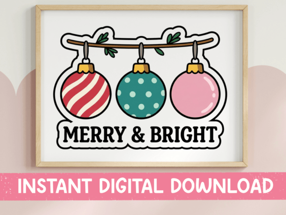 Merry and Bright Ornament Set Sticker for Graphics