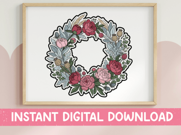 Peony Floral Wreath Sticker Design for T-Shirt Graphics