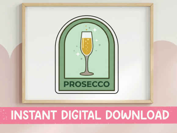 Prosecco Champagne Flute Badge Sticker for T-Shirt Designs