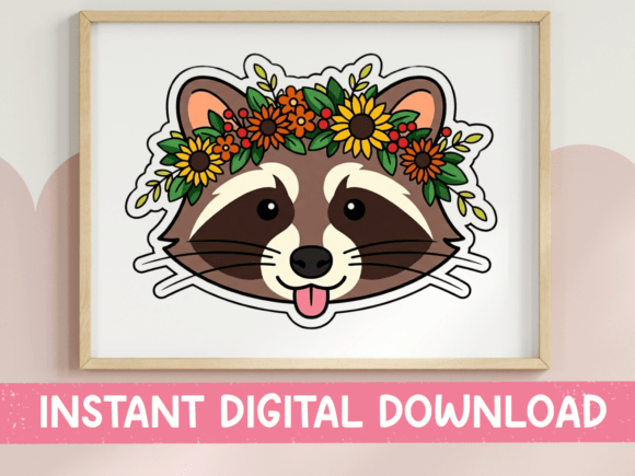 Raccoon Face with Floral Crown Sticker