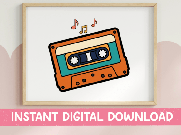 Retro Cassette Tape Music Sticker for T-Shirt Designs and Graphics
