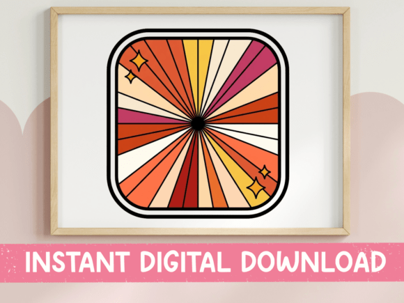 Retro Sunburst Square App Icon Sticker for T-Shirt Designs