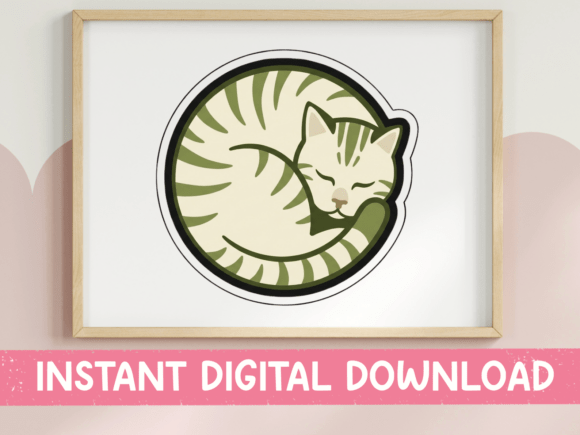 Review: Sleeping Tabby Cat Circle Sticker for T-Shirt Designs and Graphics