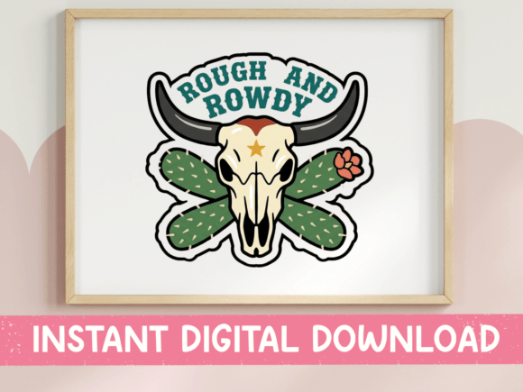 Rough and Rowdy Bull Skull Sticker: A Bold Graphic for T-Shirt Designs