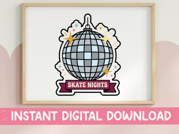 Skate Nights Disco Ball Sticker: A Sparkling Graphics Asset for T-Shirt Designs