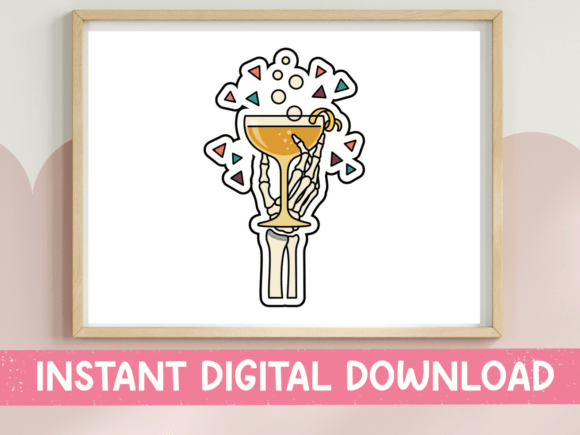 Skeleton Hand Cocktail Sticker: A Spooky-Chic Graphics Asset