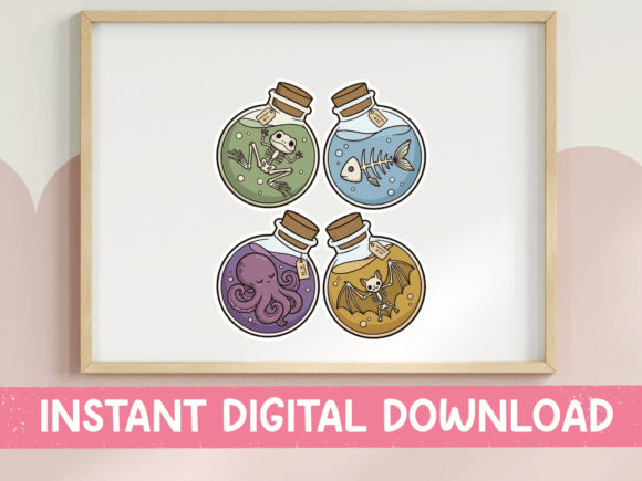 Spooky Creature Potion Jar Sticker Set for T-Shirt Designs and Graphics