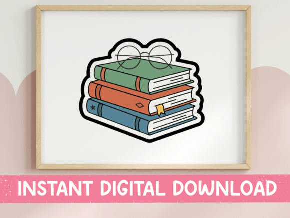 Stack of Books with Glasses Sticker: A Graphic for T-Shirt Designs