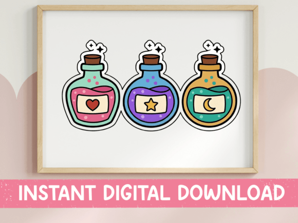 Three Magic Potion Bottles: A Charming Graphic for T-Shirt Designs