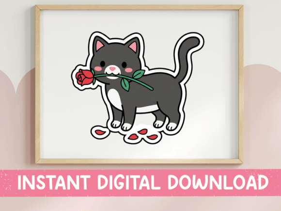 Tuxedo Cat with Rose Valentine Sticker: A Charming Graphics Choice for T-Shirt Designs