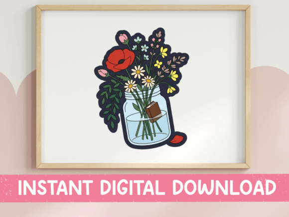 Wildflower Mason Jar Bouquet Sticker for Graphics & T-Shirt Designs